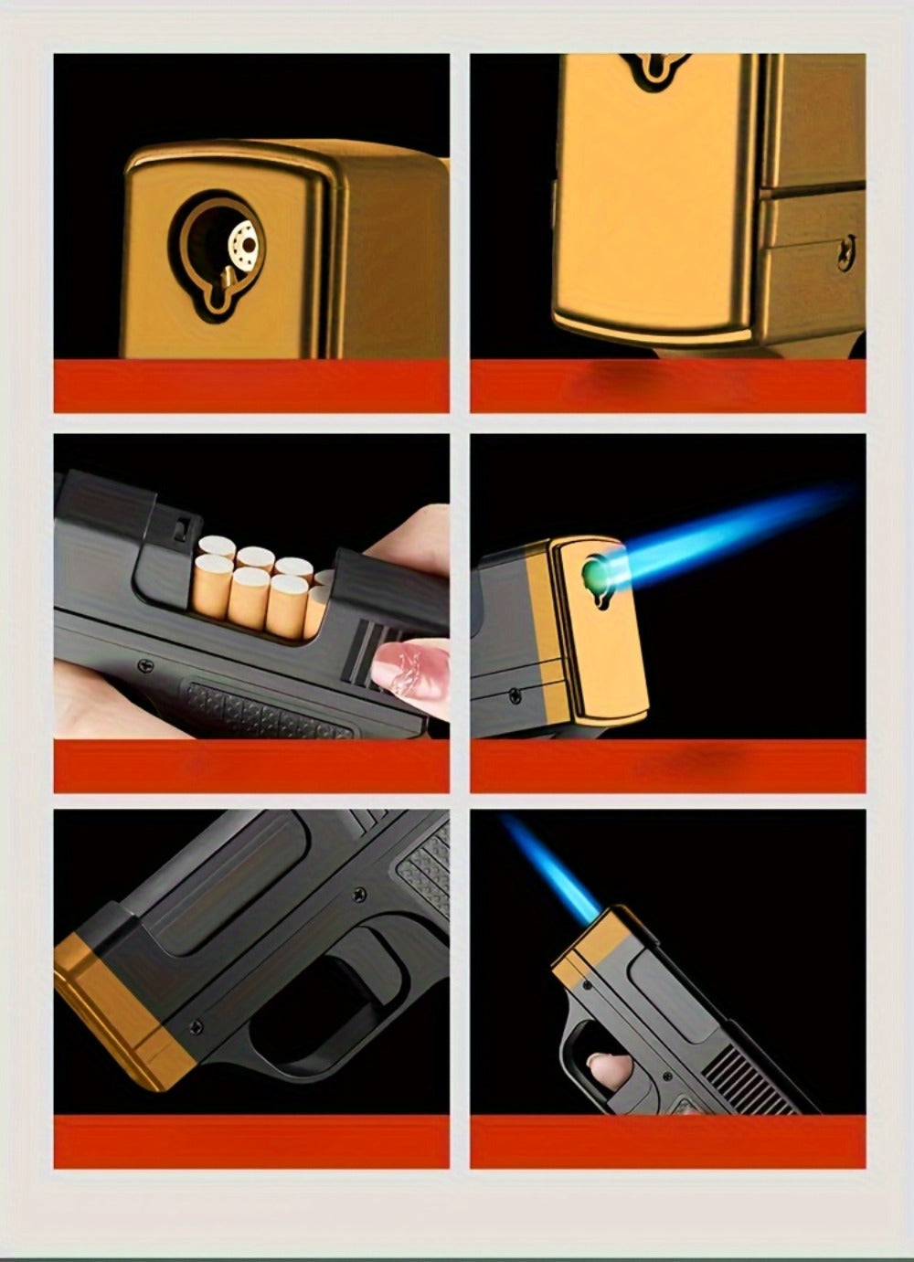 Cigarette Box Lighter Creative Design ¨C Windproof Butane Torch with Adjustable Flame, Cigar & BBQ Lighter, Outdoor Portable Kitchen Baking Essential, Unique Gift Idea (Butane Not Included)