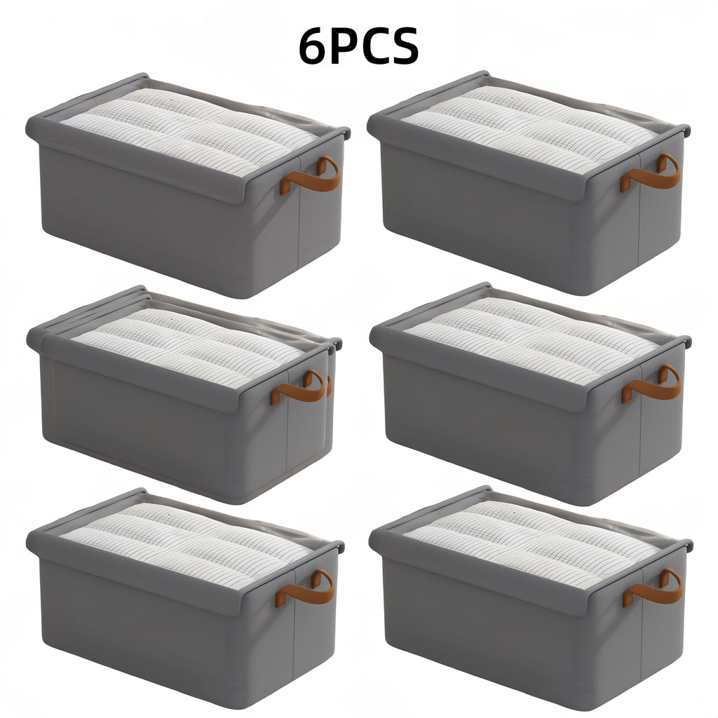 Foldable Storage Boxes with Clear Lids & Handles Large Collapsible Organizer Bins for Clothes, Blankets & Bedding ¨C Bedroom, Wardrobe & Under Bed Storage, 4 or 6 Pack