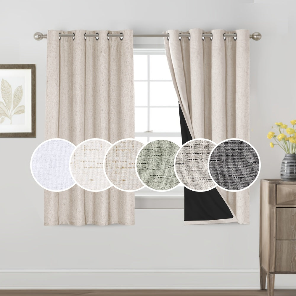 Blackout Curtains 2 Panels 100% Blackout Linen Textured Thermal Insulated Grommet Window Drapes Noise Reducing for Bedroom Living Room Hall - Full Light Blocking Room Darkening Curtains