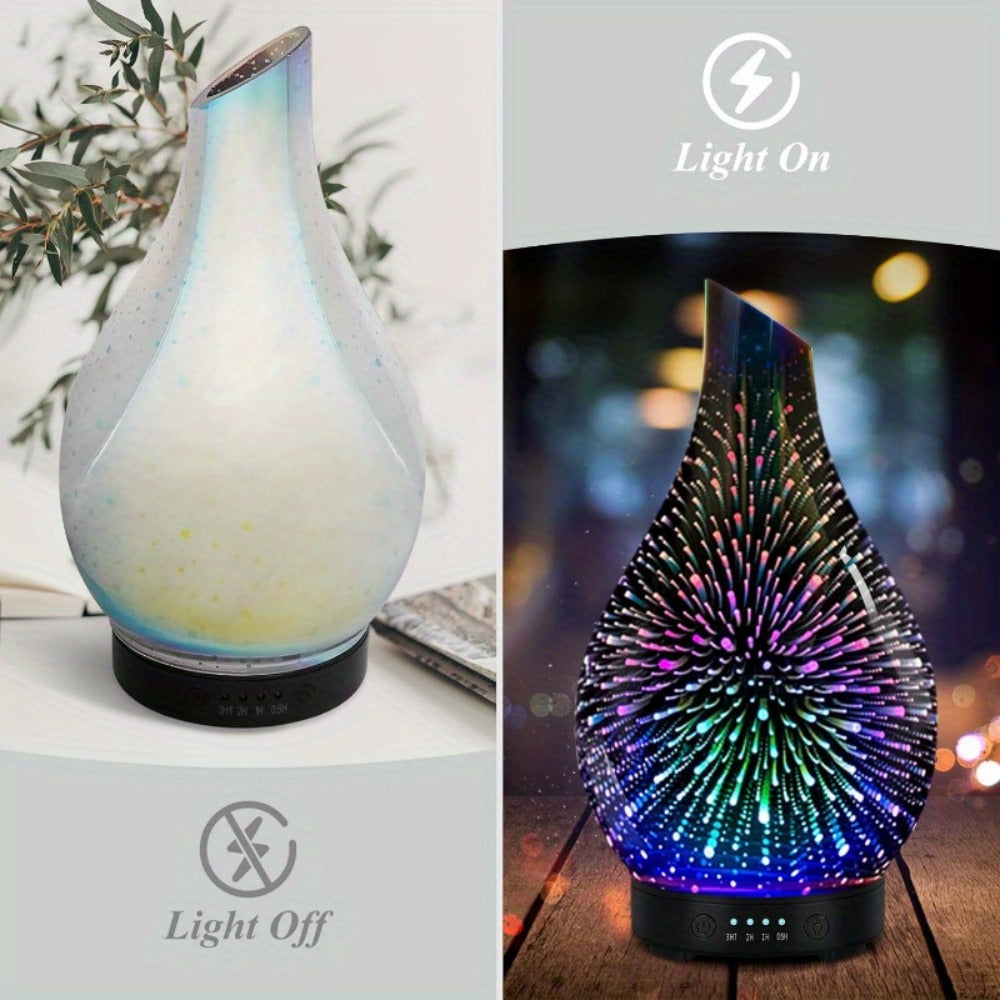 Essential Oil Diffuser Glass Ultrasonic Cool Mist Aromatherapy Diffuser ¨C 4.06 oz Quiet Waterless Auto Shut-Off, 4 Timer Settings, 7 Color Night Light, Home Office Bedroom Use (Silver)
