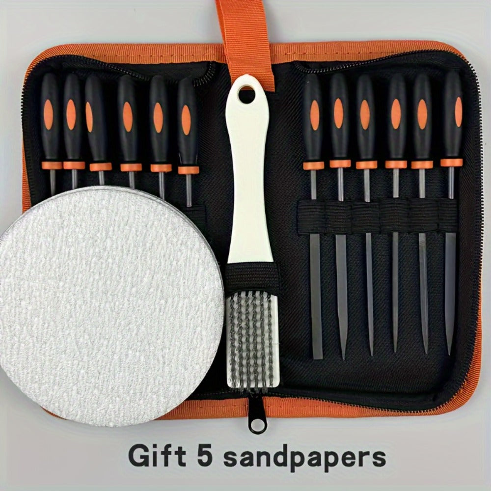 Rasp File Set Premium T12 Forged Alloy Steel - 14/16/17pcs Wood Rasp Set with Flat, Triangular, Semi-Circular & Round Rasps, for Woodworking, Metalworking & DIY, Includes Storage Bag