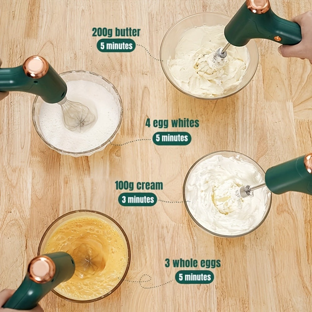 Electric Hand Mixer Cordless USB Rechargeable | 304 Stainless Steel Whisk 3-Speed Settings | Portable Handheld Mixer with 2 Detachable Whisks for Kitchen Baking Cake Cream
