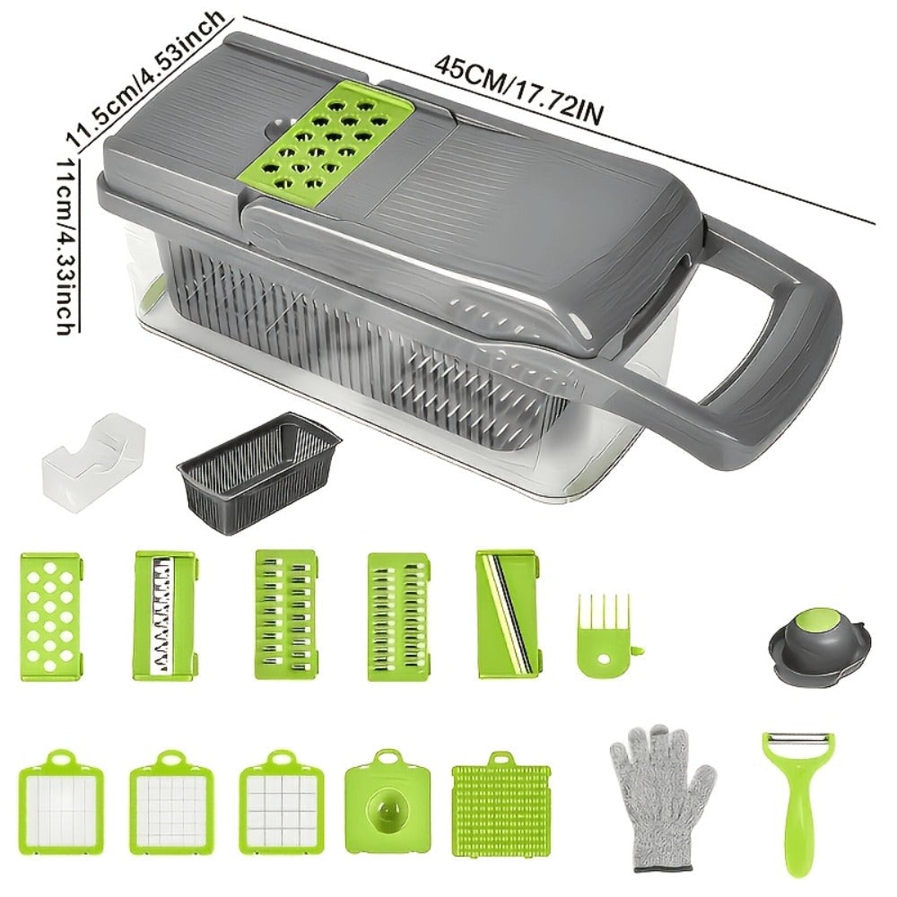 Vegetable Chopper 18-in-1 Upgraded Mandoline Slicer - Professional Onion Chopper Food Dicer Cutter with Container, Adjustable Multifunctional Vegetable Slicer for Kitchen, Gray