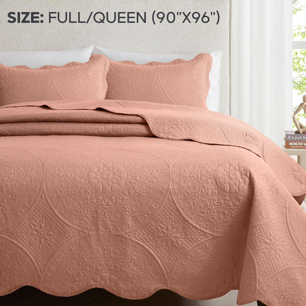 Quilted Bedspread Set 3 Piece ¨C Soft Floral Coverlet with Pillow Shams, Lightweight Breathable Quilt for Bedroom & Guest Room, All Season Bed Cover