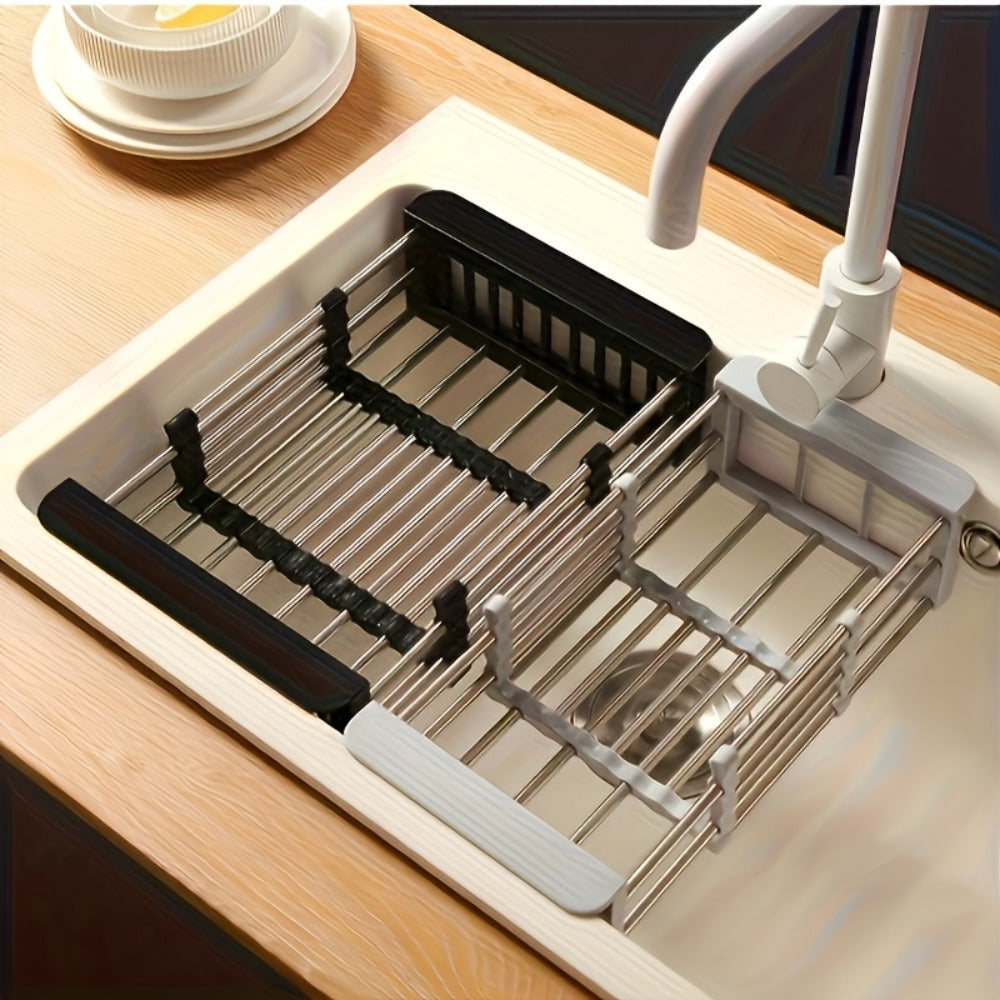 Dish Drying Rack Stainless Steel Adjustable ¨C Expandable Over Sink Dish Rack with Retractable Width & Height for Kitchen Countertop, Space-Saving 304 Stainless Steel Drainer, Easy to Clean