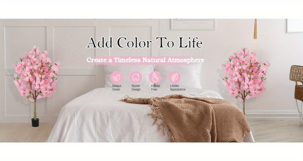 Artificial Cherry Blossom Tree 6ft Tall Faux Pink Silk Flower Tree with Moss Pot for Home Office Living Room Indoor Decor