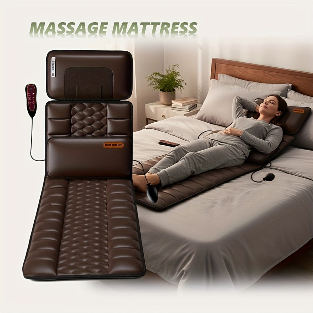 Full Body Shiatsu Massage Mattress ¨C 10-Zone Vibration with Neck Kneading & Hot Compress, 12V Safety Voltage Massage Mat for Back Neck & Waist Relief, Home Relaxation Gift for Men Women