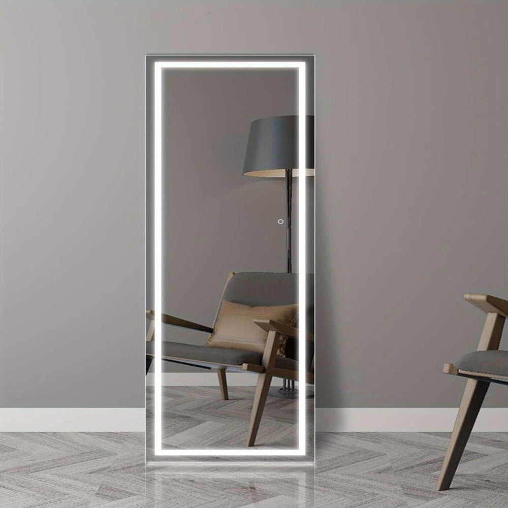 Full Length Mirror with LED Lights & Touch Sensor ¨C 64¡±x21¡± Dimmable Smart Floor Mirror, Wall Mount or Freestanding, Slim Modern Frame for Bedroom, Vanity & Dressing Room