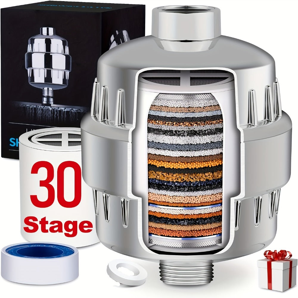 Shower Head Filter 30-Stage ¨C Chlorine Removal Hard Water Softener Clog Prevention Bathroom Showerhead Filter Silver Black