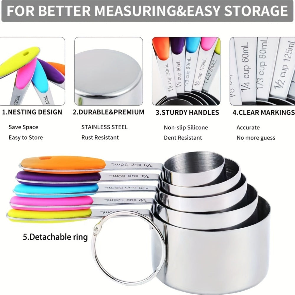 Measuring Cups and Spoons Set Stainless Steel, 8 or 17-Piece Stackable Baking Measuring Cup Set with Soft Handle for Wet and Dry Ingredients, Kitchen Baking Accessories, Black or Colorful