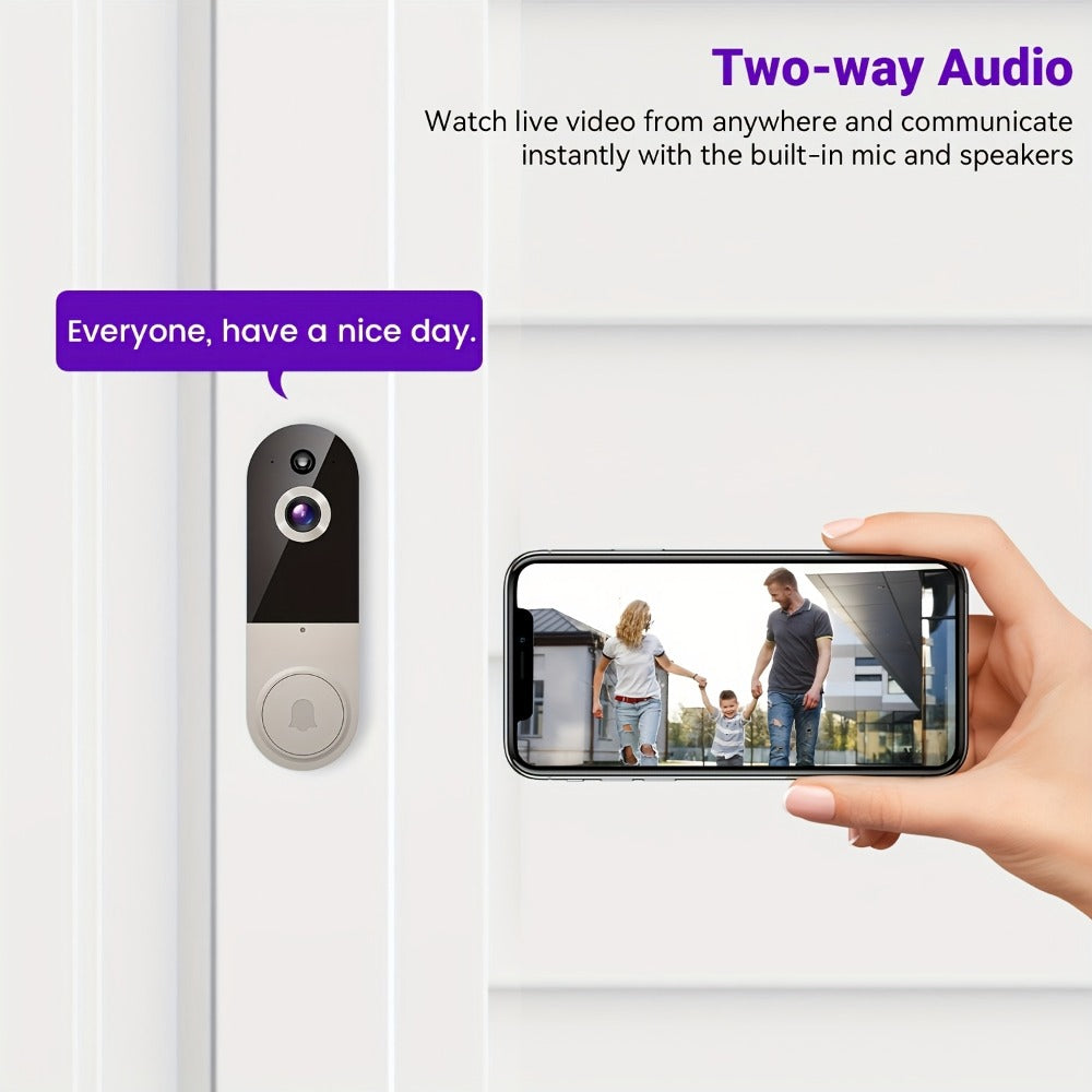 Wireless Video Doorbell Camera 1440P WiFi | AI Snapshot Night Vision Two-Way Intercom Rechargeable Battery | Photo Video Local Storage Smart Home Doorbell White Black