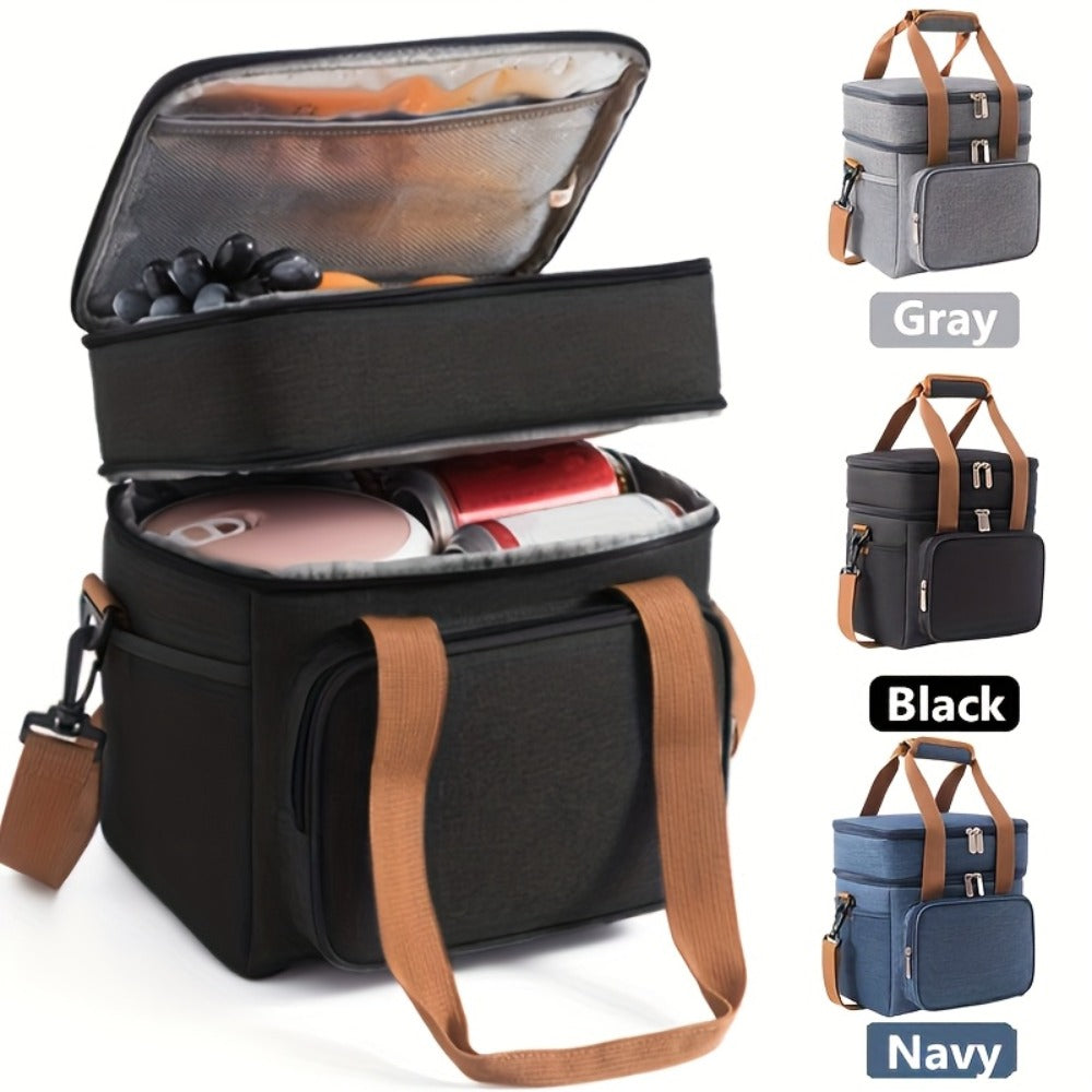 Insulated Lunch Bag with Shoulder Strap - Double Layer Leakproof Cooler Tote for Women Men Work Office School Picnic Beach Outdoor, Expandable Thermal Lunch Box Bag Keeps Food Cold or Hot, Lightweight Durable Design in Multiple Colors