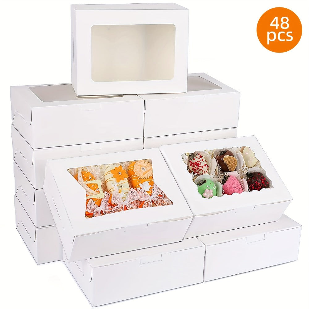 Cookie Boxes with Window 48pcs | 8x6x2.5 Inch Bakery Boxes 3 Styles | Clear Window Pastry Gift Boxes for Chocolate Covered Strawberries, Candy, Donuts, Cookies | Birthday Party, Wedding, Father's Day