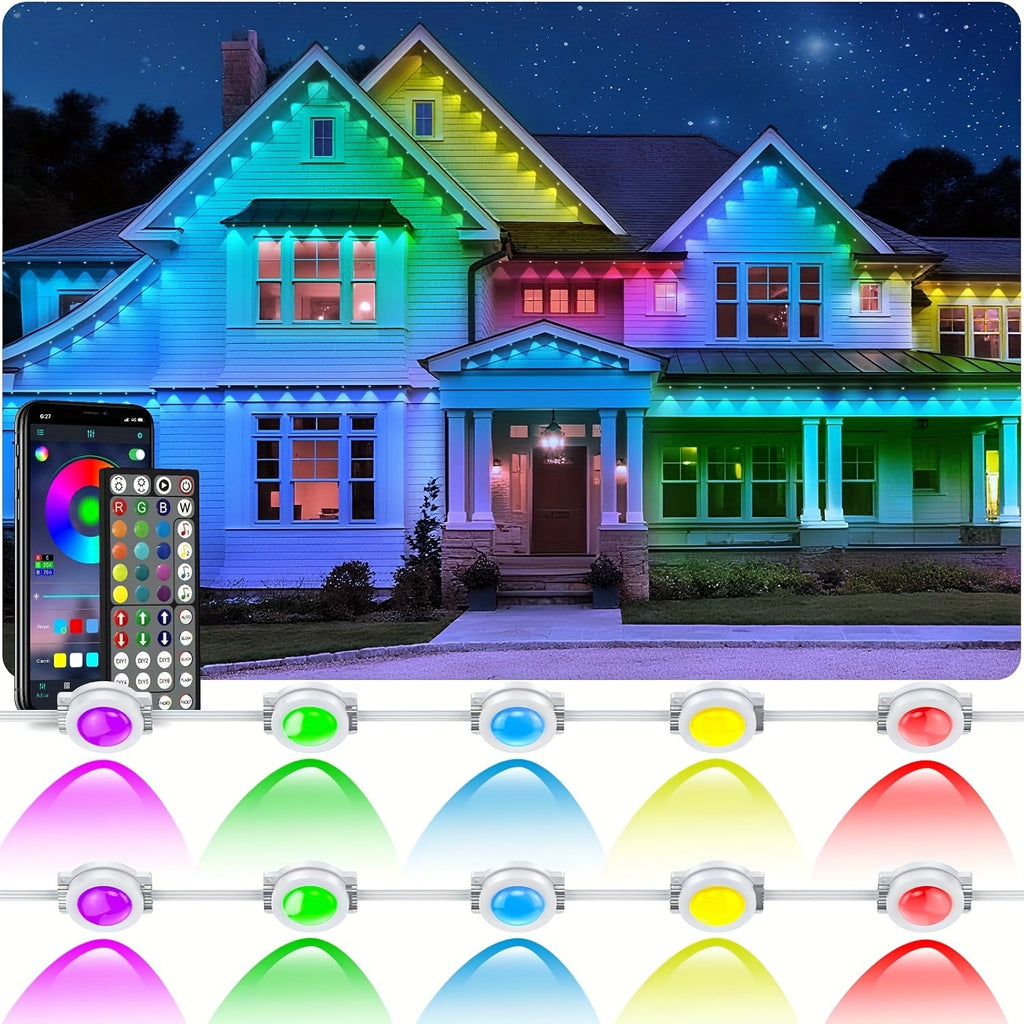 Permanent Outdoor Lights RGB Eave Light IP67 Waterproof | DIY Scene Mode Music Sync Color Changing | Outdoor Decoration Garden Party Holiday Lighting 50FT 100FT 200FT 300FT 400FT