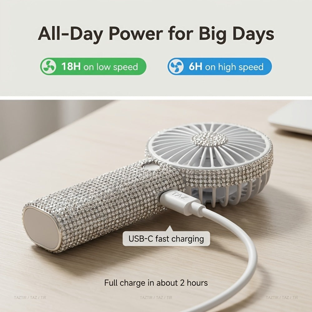 Mini Handheld Fan USB Rechargeable, Diamond-Style Portable Personal Fan with Long Battery Life, Compact Small Fan for Travel, Outdoor, Desk, Wedding, Valentine's Day and Mother's Day Gift