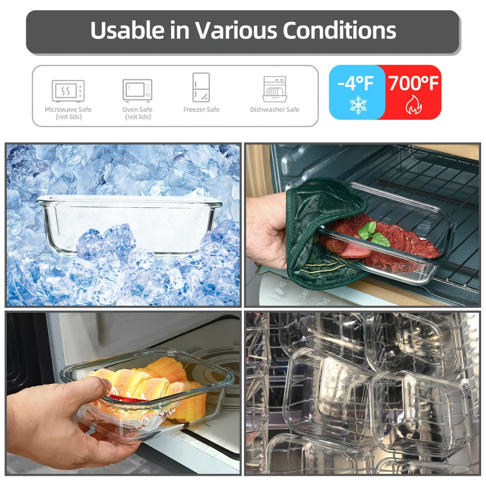 Glass Food Storage Containers with Airtight Lids - Borosilicate Glass Meal Prep Containers Set, Microwave Dishwasher Freezer Safe, BPA Free, Leak Proof Lunch Containers for Kitchen