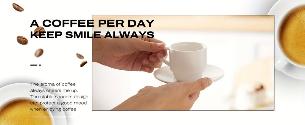 Espresso Cups Set of 6 with Saucers, Spoons & Metal Stand, 4oz Stackable Ceramic Cappuccino Mugs for Double Espresso, Lungo & Afternoon Tea ¨C Matte Black & Matte White