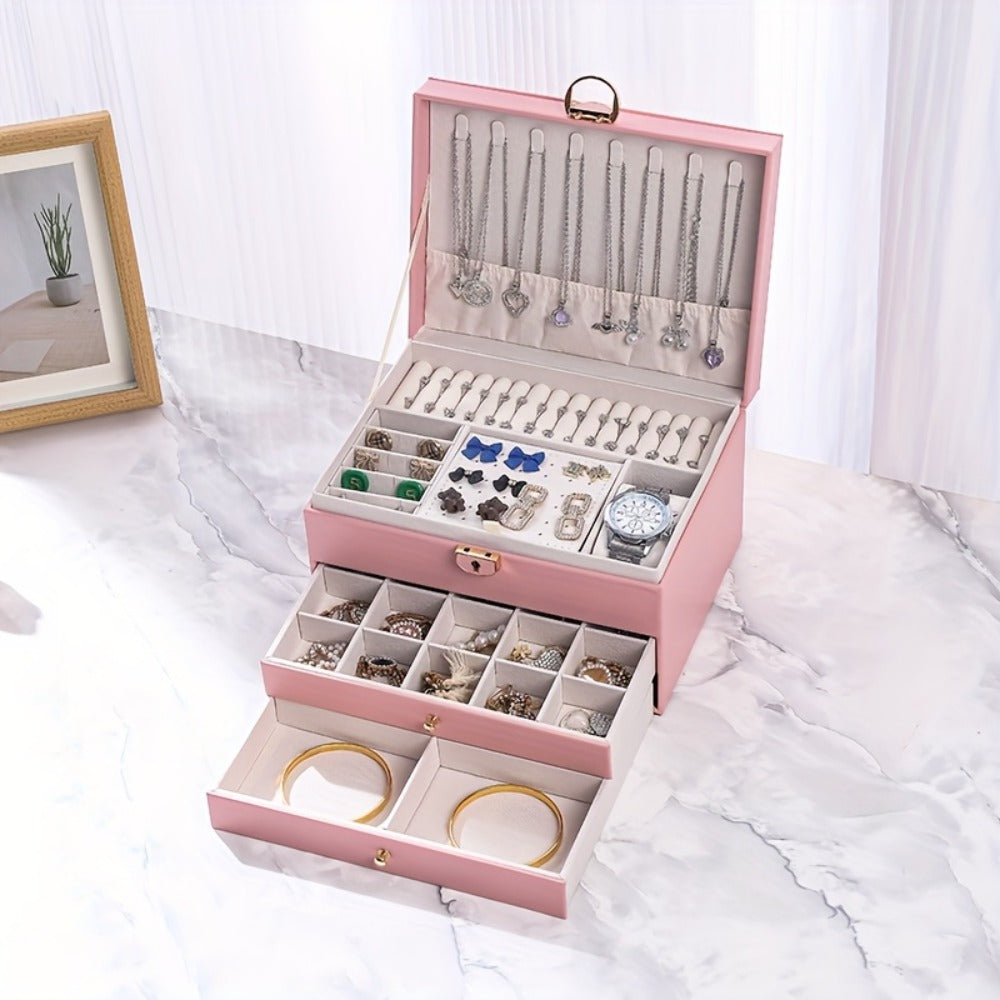 Jewelry Box Large Capacity Vintage Gold Organizer for Necklaces Earrings Bracelets Rings Studs Gift for Women Mom Christmas Holiday