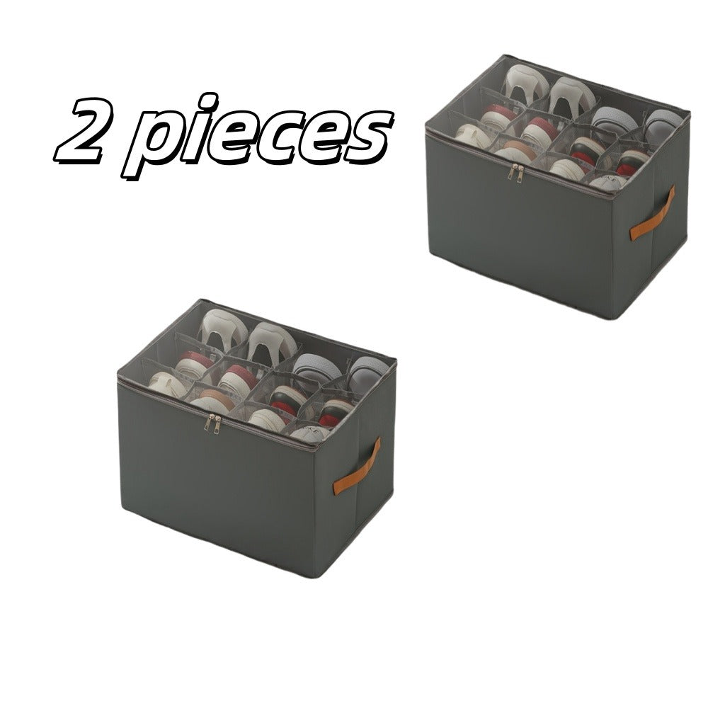 Oxford Fabric Shoe Storage Organizer with Adjustable Dividers, Transparent Lid & Handles ¨C Holds 12 Pairs, Foldable, Zippered Dustproof, 2 or 4 Pack
