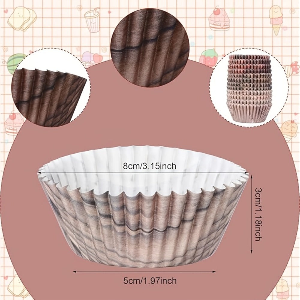 Cupcake Liners 300pcs Woodland Animal Paper Muffin Cups, Woodgrain Cupcake Wrappers for Birthday Party, Baby Shower, Wedding, Bridal Shower, Holiday Baking, Christmas, Easter, Halloween Decorations