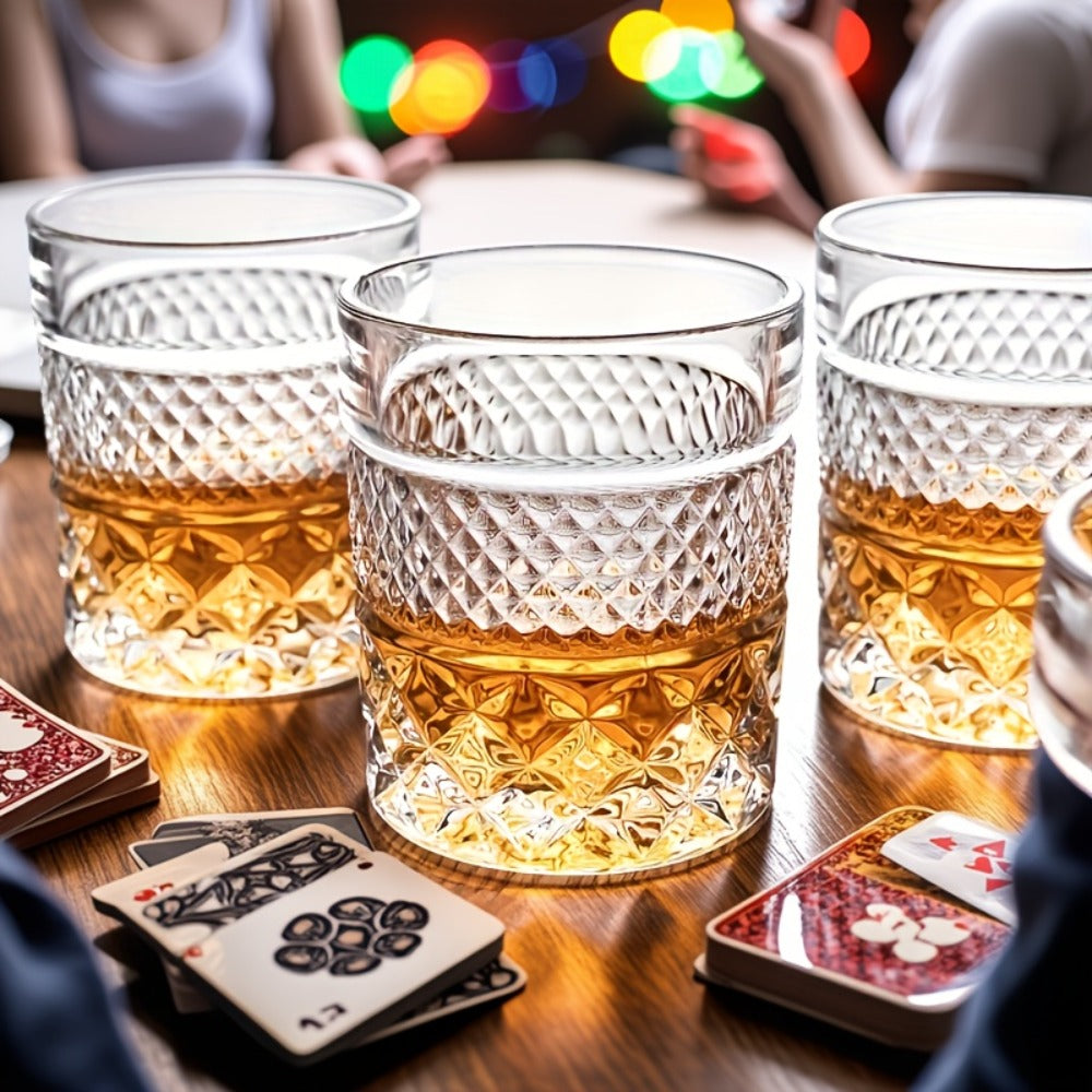 Italian Embossed Whiskey Glass ¨C Handcrafted XO Cocktail Tumbler | Aesthetic Roostertail Bar Beer Water Glass for Home Bar Gifting Party