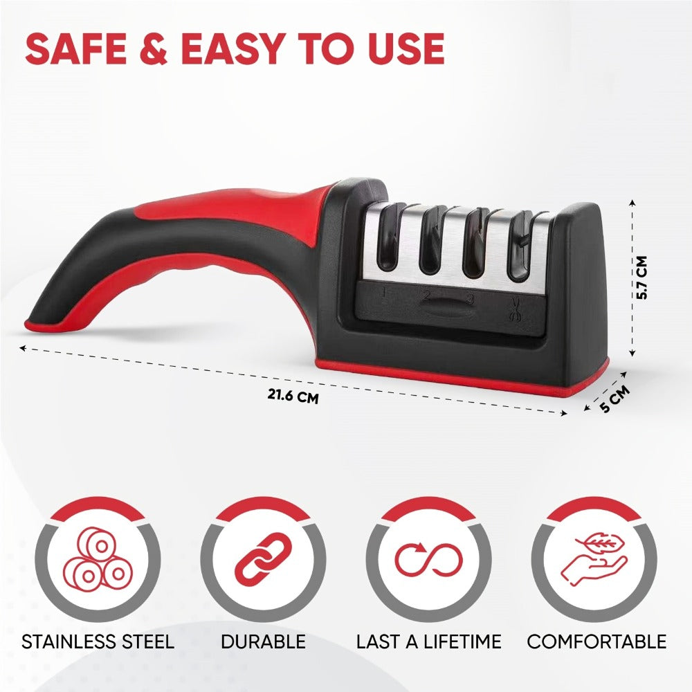 4-in-1 Knife Sharpener with Scissors Sharpener | Stainless Steel, Anti-Slip Handle, Professional Knife Sharpening Kit