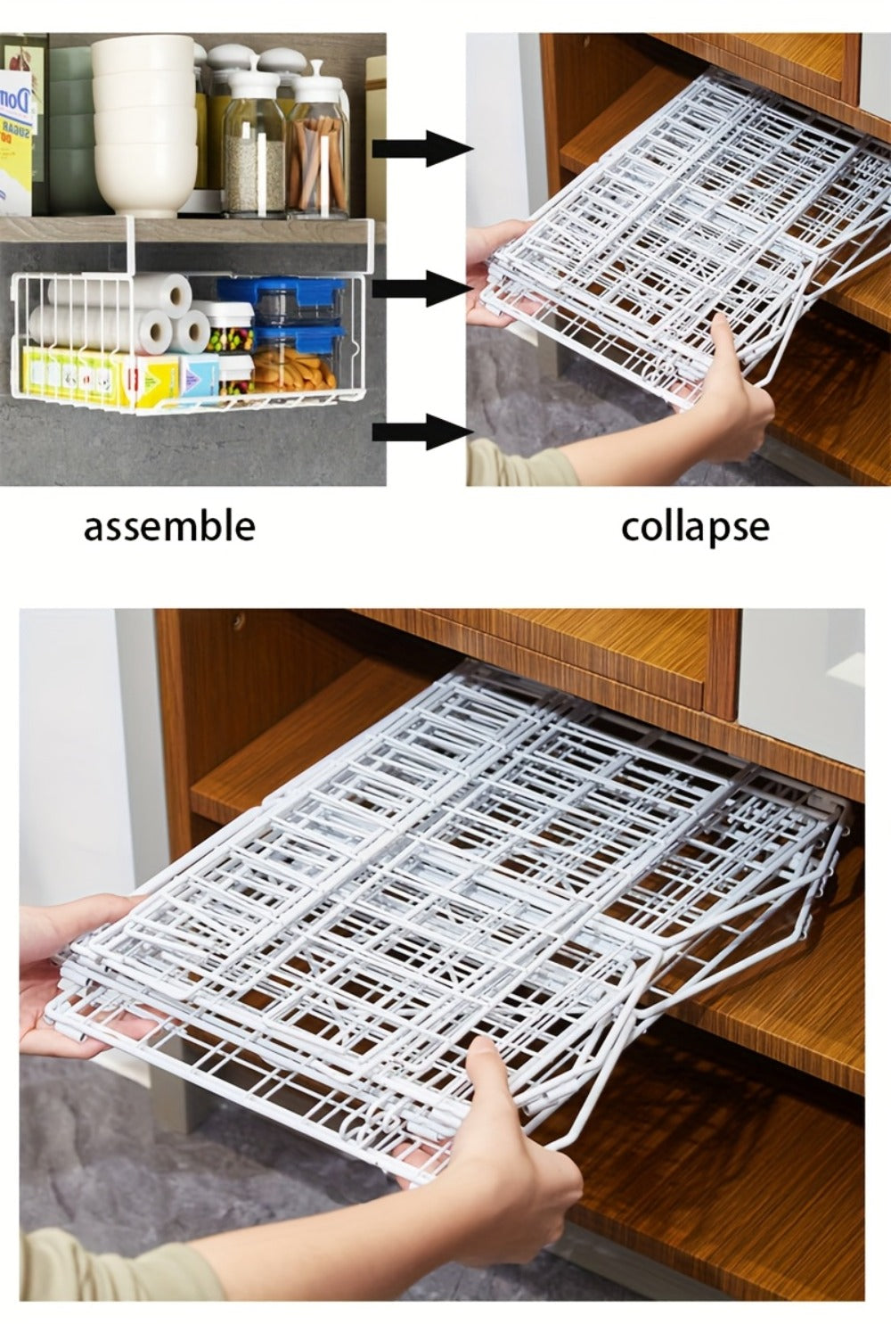 Wall Mount Foldable Storage Basket - Waterproof Rustproof Metal Organizer, Collapsible Space Saving for Kitchen Cabinet, Laundry Room, Pantry Closet