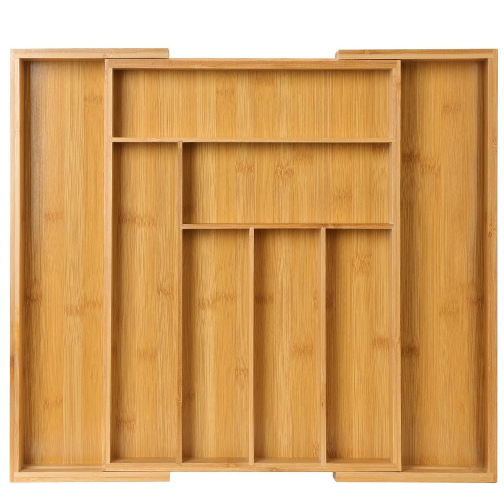 Bamboo Expandable Drawer Organizer Adjustable Cutlery Tray with 6-8 Compartments Wooden Drawer Divider for Kitchen Silverware Utensils Bedroom Office Living Room