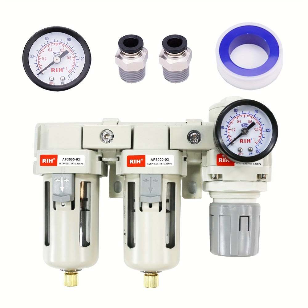 Air Filter Regulator Combo AC3110-03 High Pressure Compressed Air Source Treatment Unit - FRL Combination Filter Regulator Lubricator for Industrial Commercial Pneumatic Systems, Purifies & Regulates Air