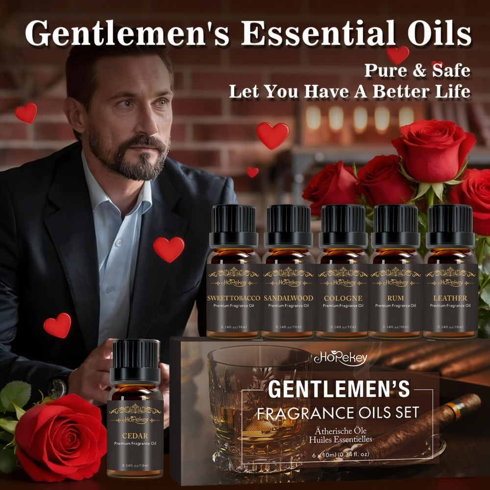 Essential Oil Set for Men 6 Pack 0.34oz Each Aromatherapy Oils for Diffuser Humidifier Skin Massage Valentines Day Gift Mature Masculine Scents