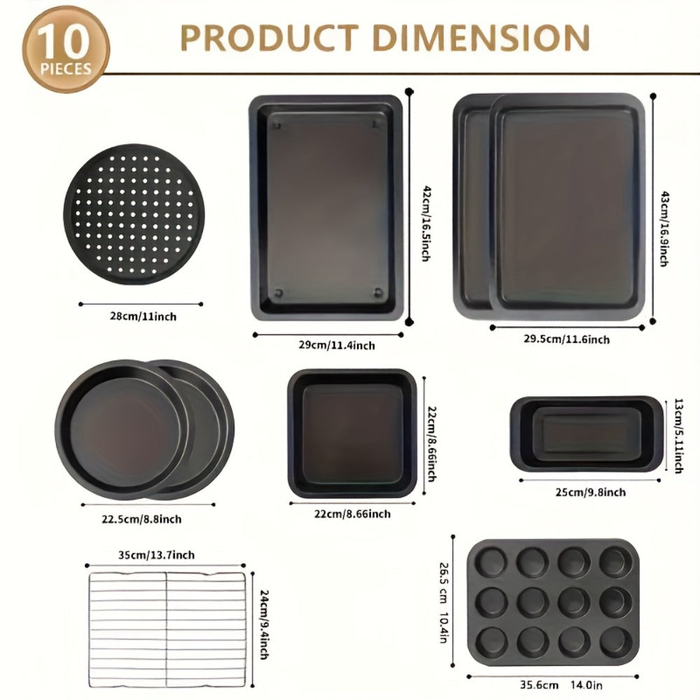 Nonstick Bakeware Set 5 6 or 10pcs with Cooling Rack Round Cake Pan Square Cake Pan Bread Pan Muffin Pan Roasting Pan Dishwasher Safe Oven Safe Easy to Clean