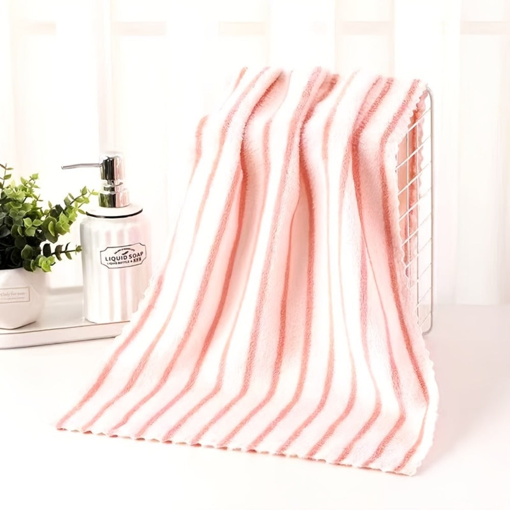Bath Towel Set 5-Pack Coral Fleece Face Towels Thickened 500GSM Absorbent Color-Coded Striped Solid Spa Sensitive Skin Rectangular