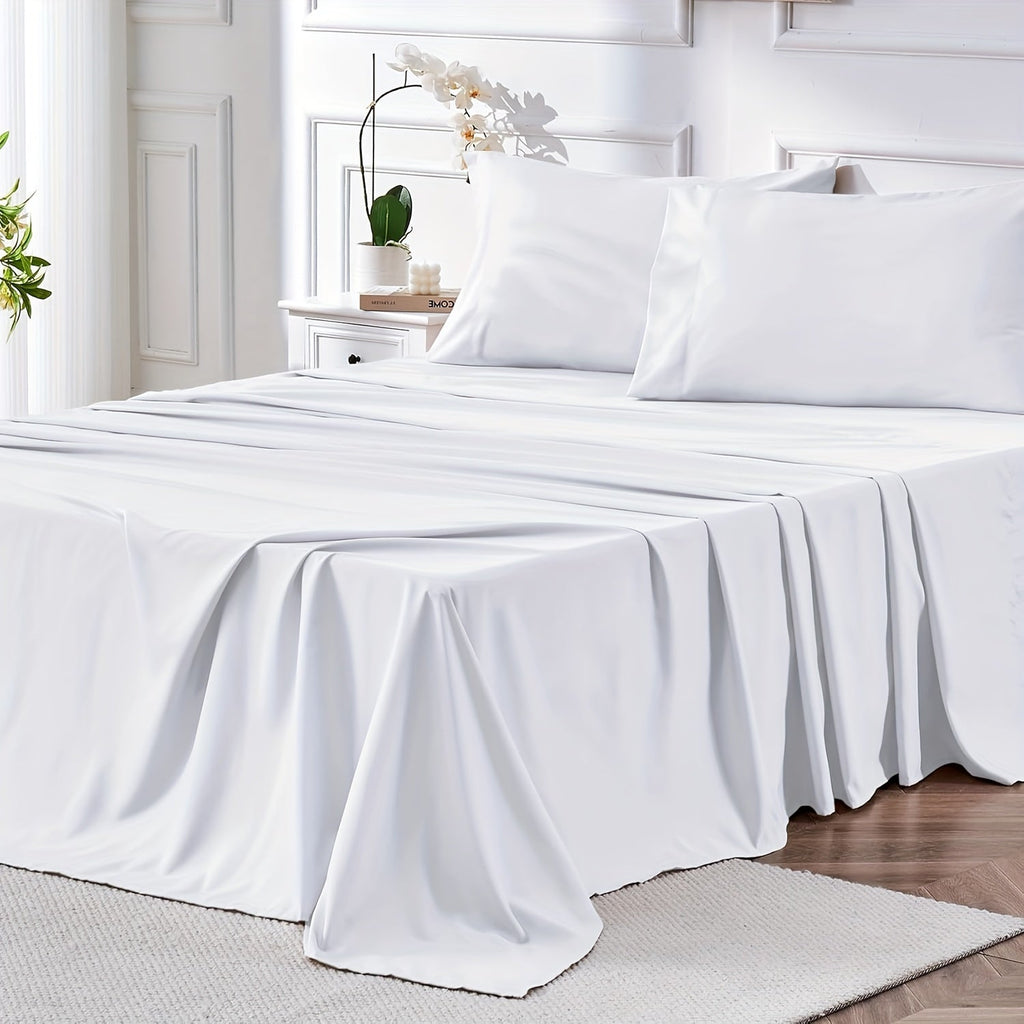 Microfiber Bed Sheet Set 4-Piece Deep Pocket Fitted Sheet Flat Sheet Pillowcases Twin Full Queen King All Colors Soft Breathable Fade Resistant Easy Care