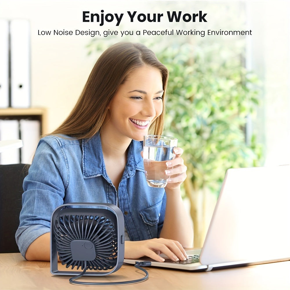 USB Desk Fan Portable, Small Personal Fan 3 Speed Settings 360¡ã Rotation Silent Operation, Compact Lightweight USB Powered Cooling Fan for Home Office Dorm Bedroom Travel, Grey Blue Pink White