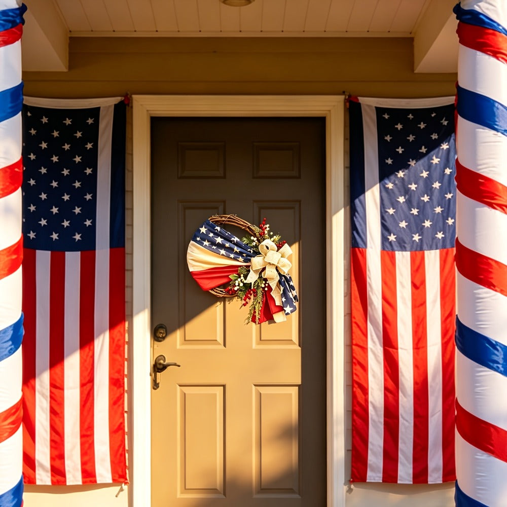 Patriotic 4th of July Door Wreath ¨C Red White & Blue American Flag Wreath with Burlap Bow for Independence Day, Memorial Day & Patriotic Home, Porch & Office Decor