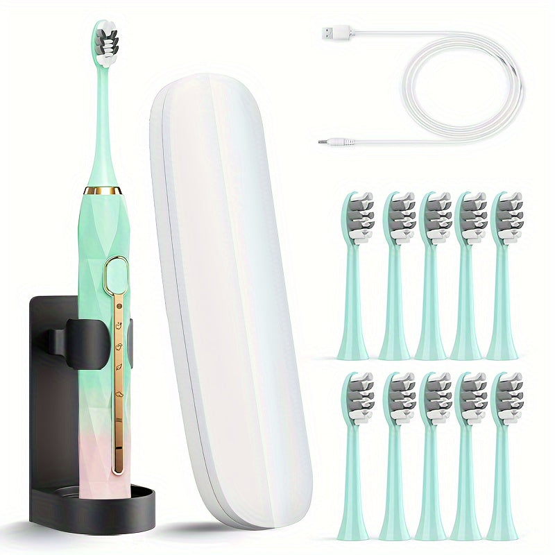 Sonic Electric Toothbrush IPX8 Waterproof USB Rechargeable with 10 Replacement Heads, Intelligent Timer, Travel Case & Charging Base ¨C 5 Colors for Men & Women