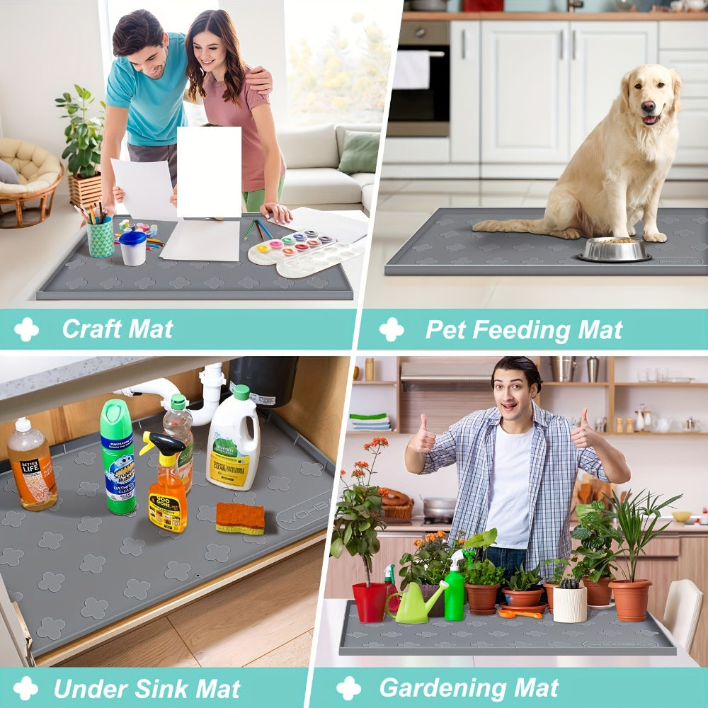 Under Sink Mat Waterproof Silicone 34¡± x 22¡± Undersink Drip Tray Liner for Kitchen Bathroom Cabinet, Holds 2 Gallons, Non-Toxic Durable Cabinet Protector with Raised Edges Four-Leaf Clover Pattern