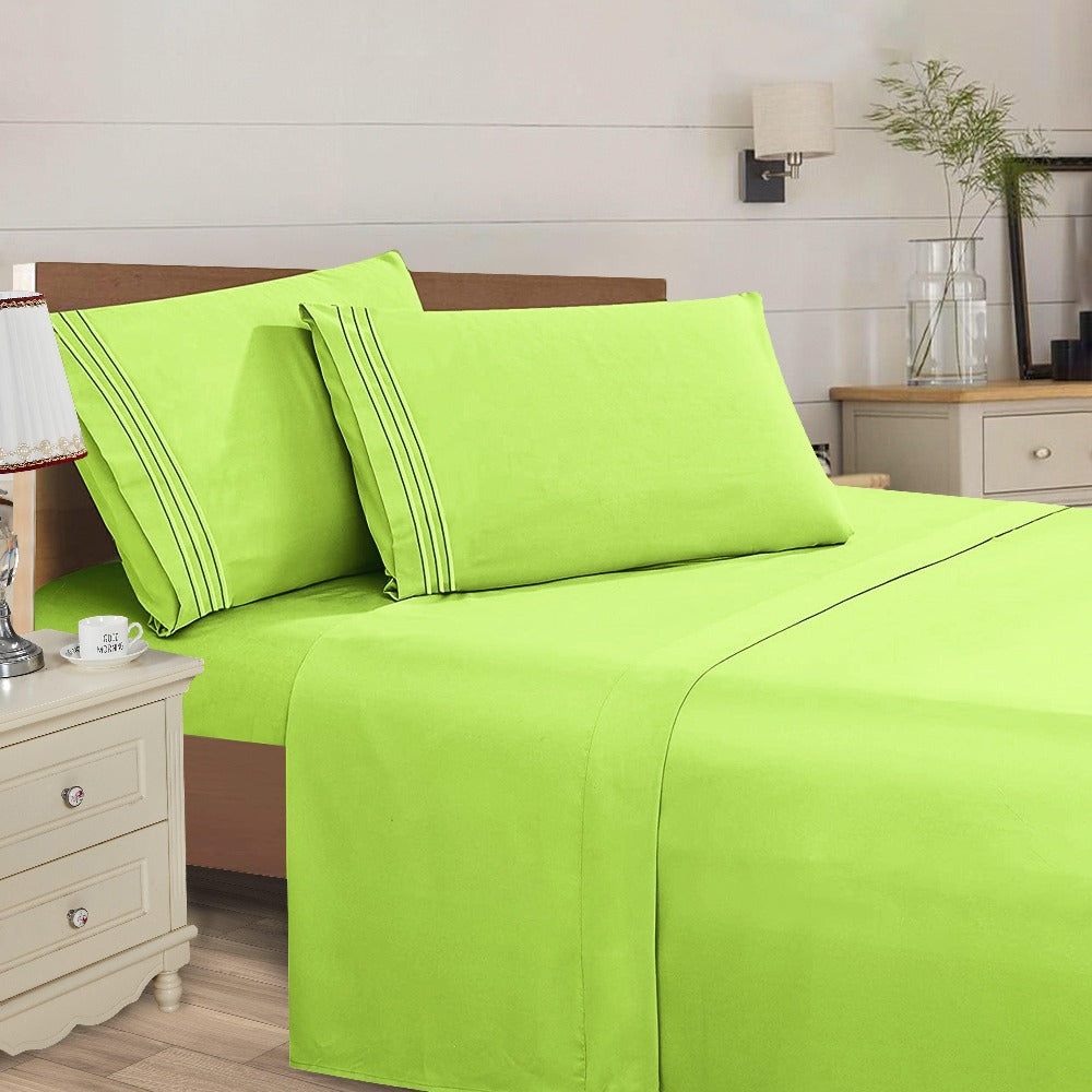 Microfiber Bed Sheet Set 4-Piece Deep Pocket Cooling Sheets Twin Full Queen King Cal King Split King ¨C Soft Wrinkle Fade Resistant Hotel Quality Bedding