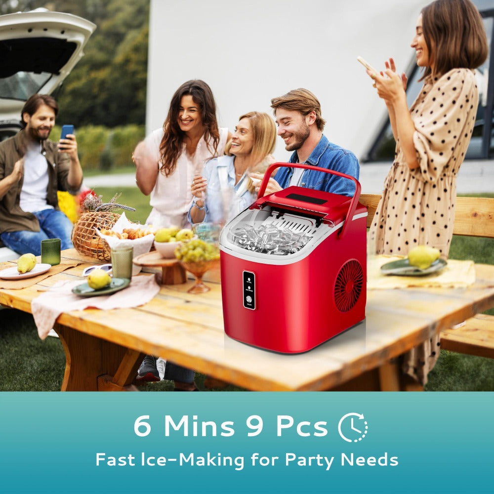 Self-Cleaning Ice Maker Countertop 8 Cubes in 6 Minutes, 2 Ice Sizes S/L, 26-29 Lbs Per Day, Smart ICE FULL & ADD WATER Indicators, Portable Handle, 6 Colors for Home Kitchen Camping RV