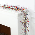 4th of July Garland with Fairy Lights 4.5Ft Patriotic Red White Blue Garland with 30 LED Lights Metal Stars Berry Branches Independence Day Door Decor Mantle Wreath Ornament