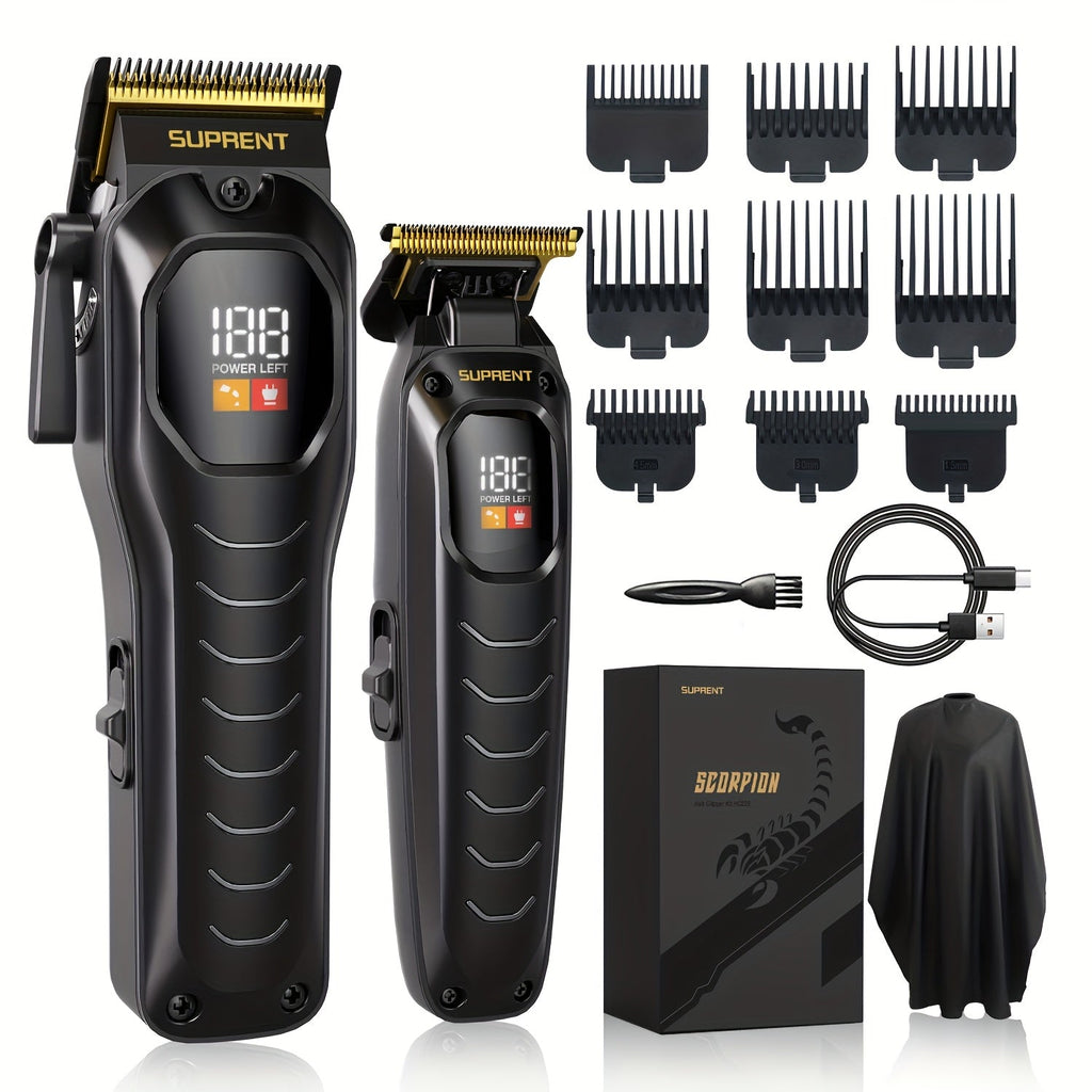 Hair Clippers & Beard Trimmer Set for Men - SUPRENT Professional Cordless Grooming Kit with T-Blade Trimmer, 6000RPM Quiet Motor, LED Display, 6 Guide Combs, Type-C Charging, Home & Barber Use