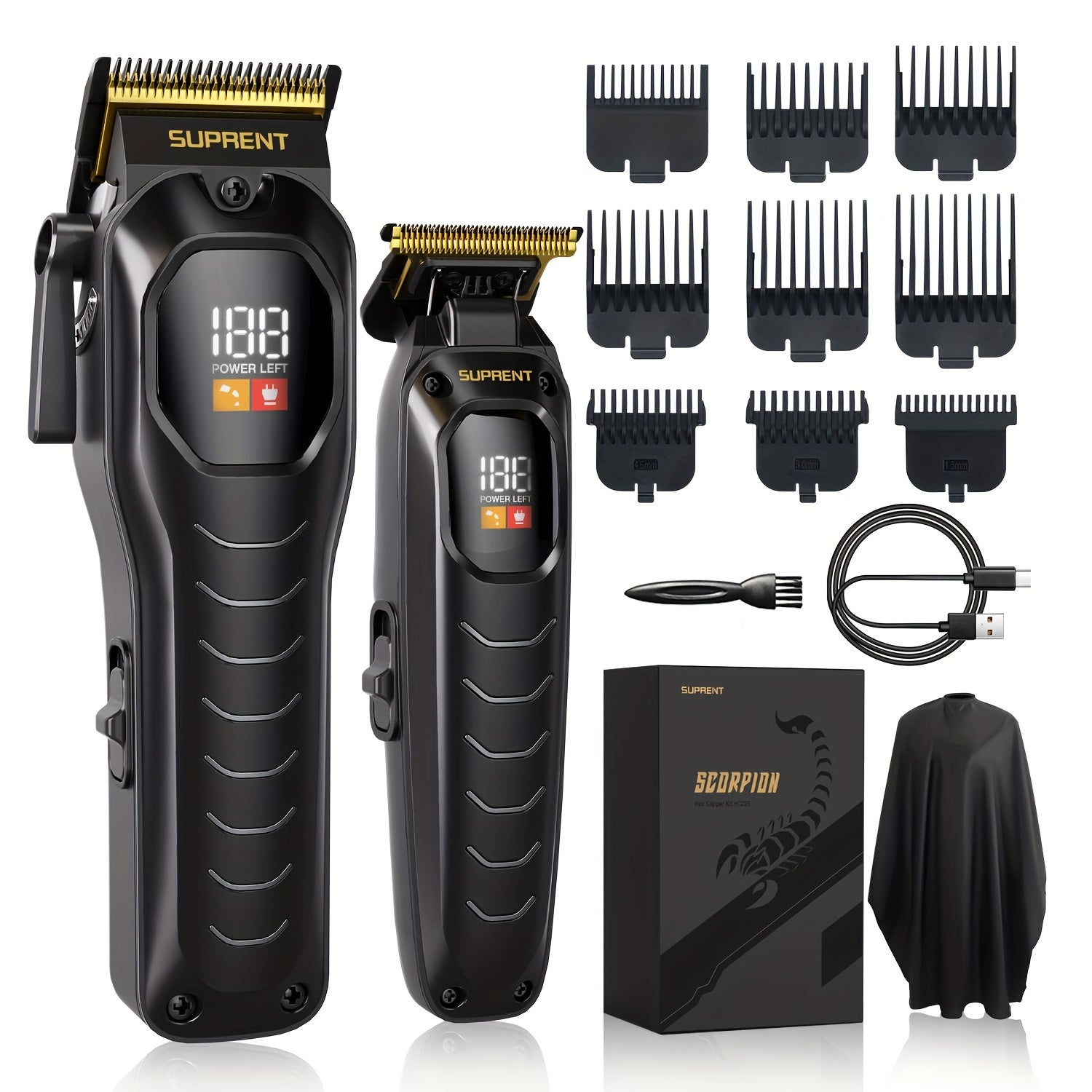 Hair Clippers & Beard Trimmer Set for Men - SUPRENT Professional Cordless Grooming Kit with T-Blade Trimmer, 6000RPM Quiet Motor, LED Display, 6 Guide Combs, Type-C Charging, Home & Barber Use