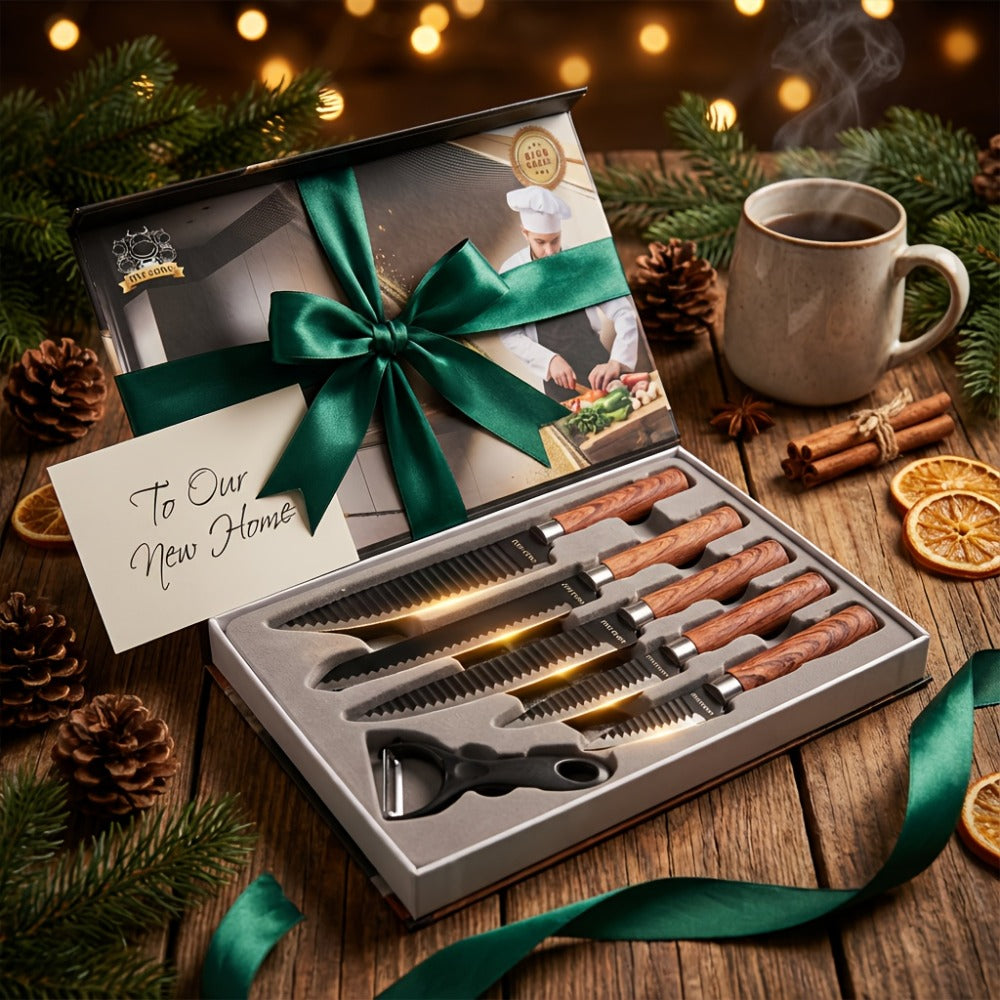 Hand Forged Chef Knife Set with Knife Rack Butcher Knife Bone Cutter Meat Cleaver Vegetable Chopper Kitchen Knife Set for Cooking Camping BBQ Outdoor Hunting Holiday Gift