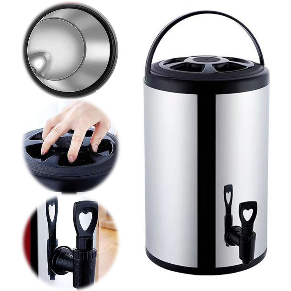 Stainless Steel Beverage Dispenser with Spigot Insulated Drink Bucket for Hot Cold Coffee Tea Juice Water Party Catering Drink Container 6L