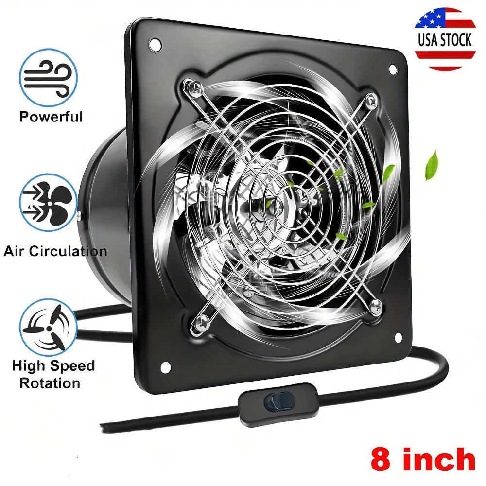 Exhaust Fan 8 Inch Wall Mount Ventilation Fan ¨C 40W Pure Copper Motor, Backdraft Damper, Metal Fume Extractor with Switch for Kitchen, Bathroom, Garage, Shop & Smoking Room