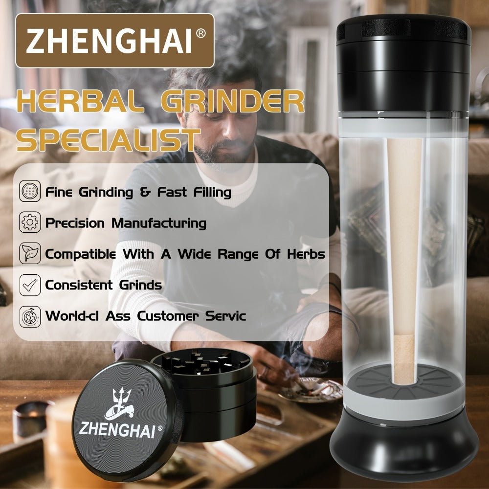 3-in-1 Herb Grinder with Cone Loader & Rolling Machine, Multifunctional Tobacco Grinder Blunt Joint Roller Filling Storage All-in-One with Cleaning Brush, Spice Grinder for Home Use, Black Red Blue