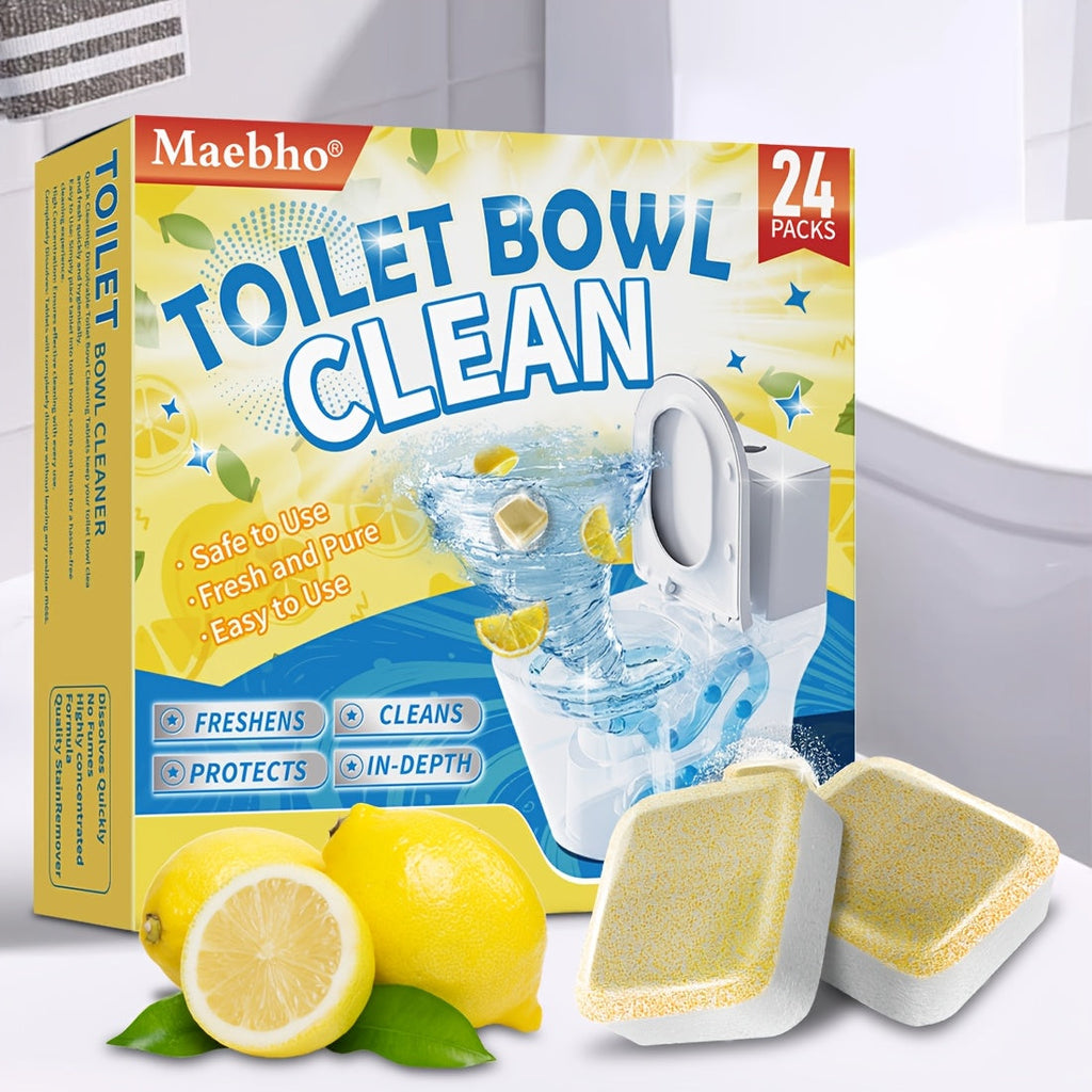 Toilet Cleaning Tablets Effervescent Lemon Scent 12/24pcs - Multi-Functional Toilet Bowl Cleaner Tablets, Stubborn Stain Remover & Deodorizer, Flushable Toilet Cleaner for Deep Clean & Fresh Bathroom