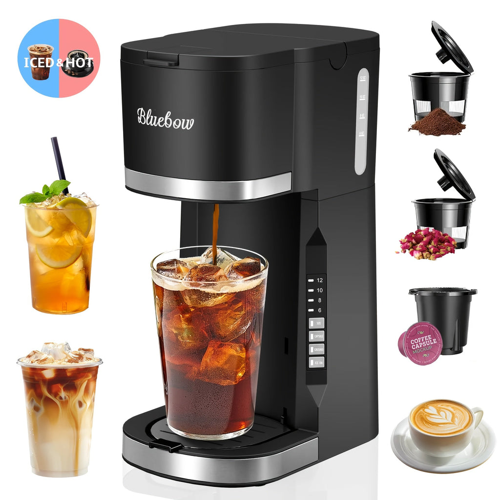 Single Serve Coffee Maker 3-in-1 ¨C Hot & Iced Coffee Machine Compatible with K-Cup Pods, Ground Coffee & Tea, 6-12 oz Brew Sizes, Iced Tea Maker, Compact Countertop Brewer ¨C Black (CM6080/CM6070)