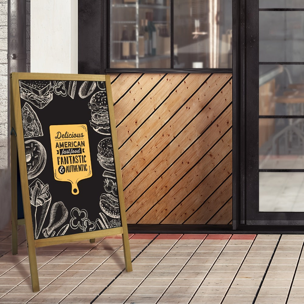 A-Frame Chalkboard Sign Double Sided Magnetic Wooden Standing Blackboard Menu Display Board for Restaurant Coffee Shop Bar Sidewalk Sandwich Board 39x20 Inch