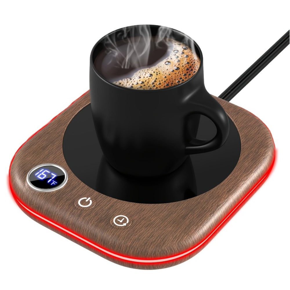 Smart Electric Coffee Mug Warmer 40W ¨C Desktop Coffee Cup Thermos with Temperature Display, 3 Heat Settings, 1¨C12 Hour Timer & 4-Hour Auto Shut-Off, Keeps Coffee Tea Milk Cocoa Warm ¨C Wood Grain Father's Day Gift